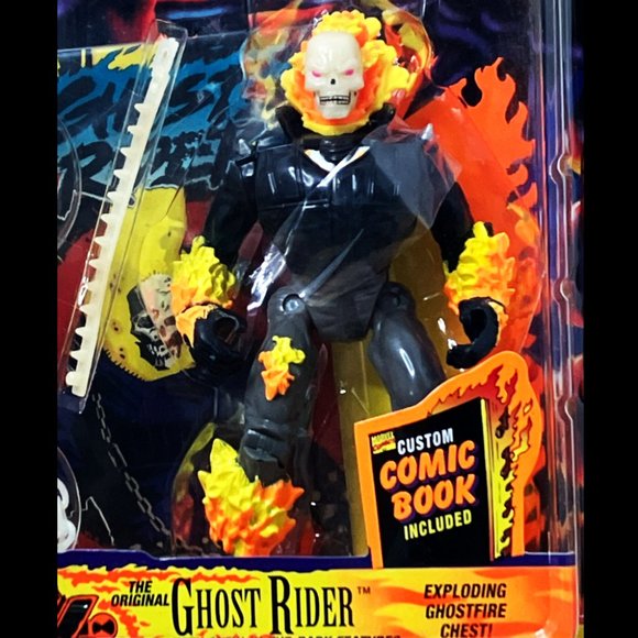 1995 Marvel GHOST RIDER-Flame Glow Features, Exploding Chest & Comic Book-Sealed - Picture 3 of 6